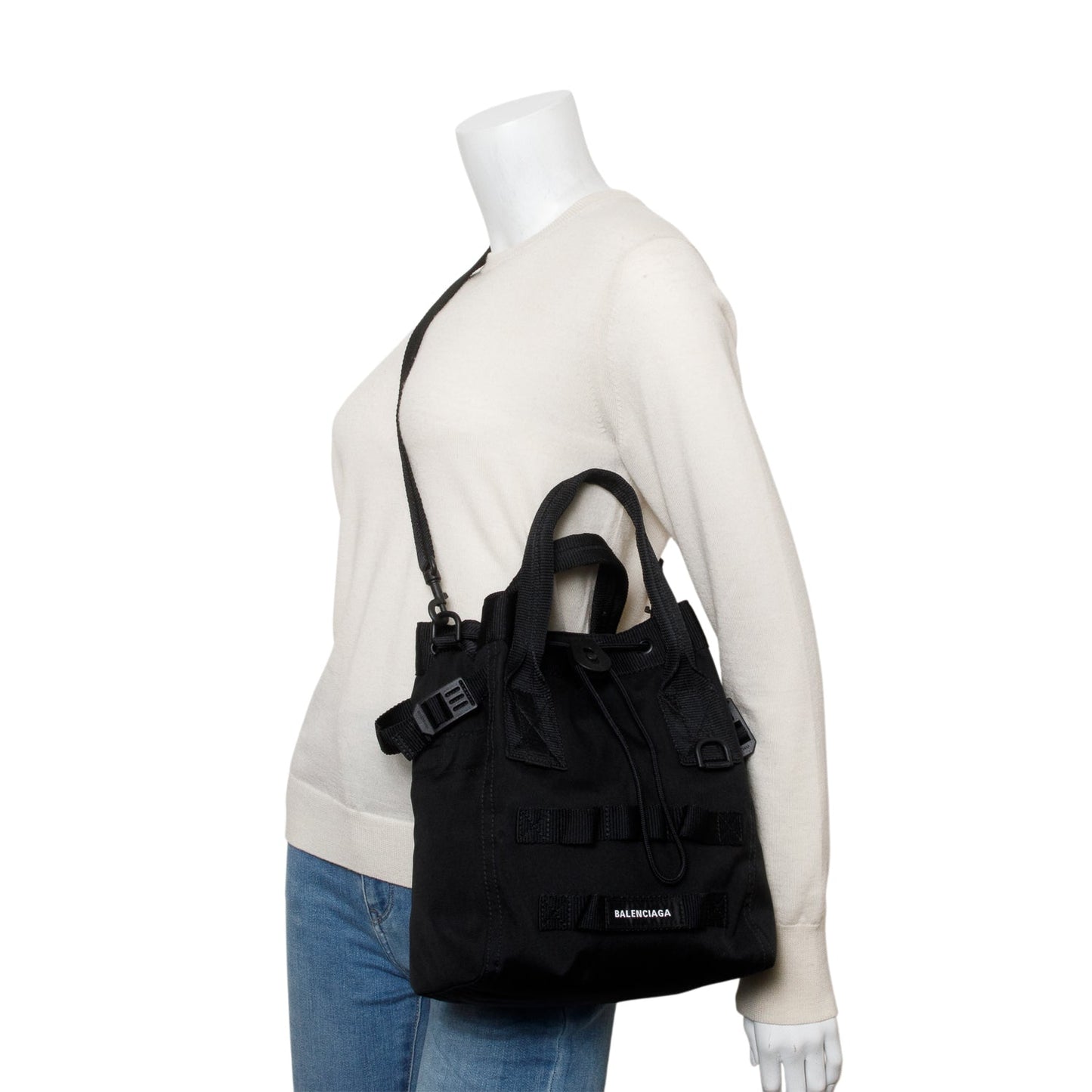 Balenciaga Black Canvas Logo Patch Tote Bag