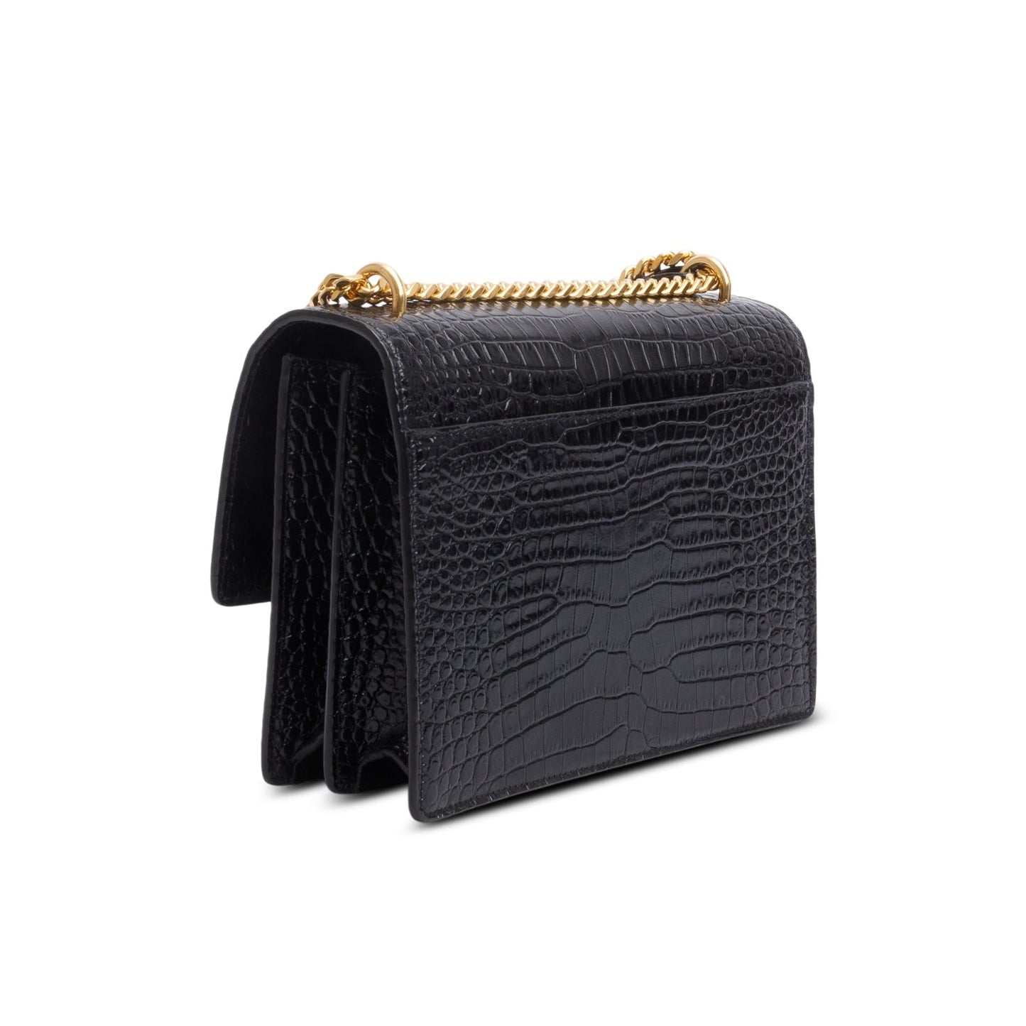 Saint Laurent Black Croc Embossed Calfskin Medium Sunset Bag