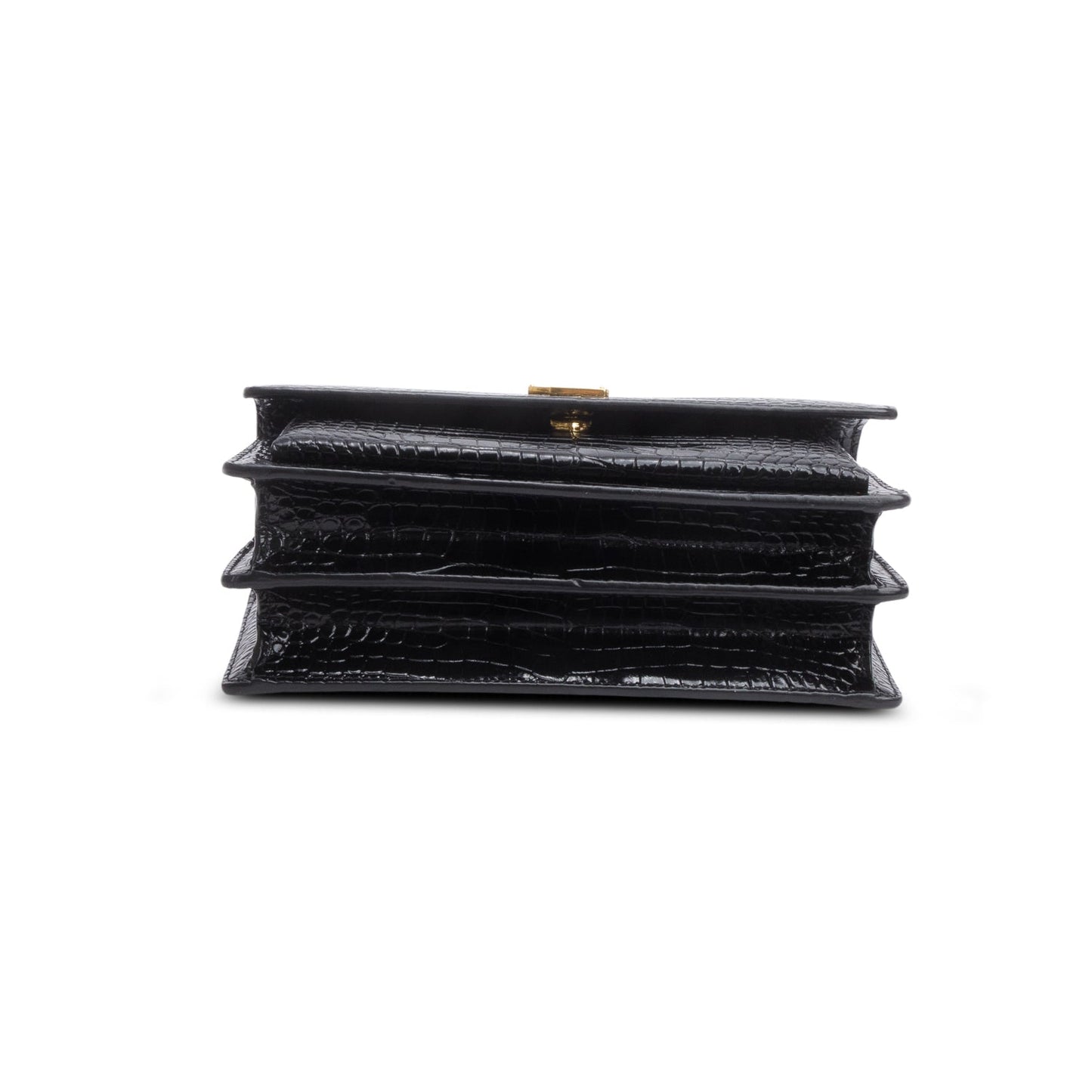 Saint Laurent Black Croc Embossed Calfskin Medium Sunset Bag