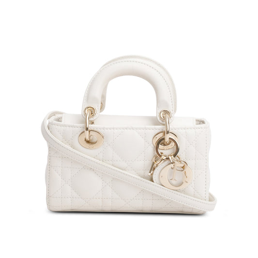 Christian Dior 2026 White Lambskin Cannage Micro Lady D-Joy