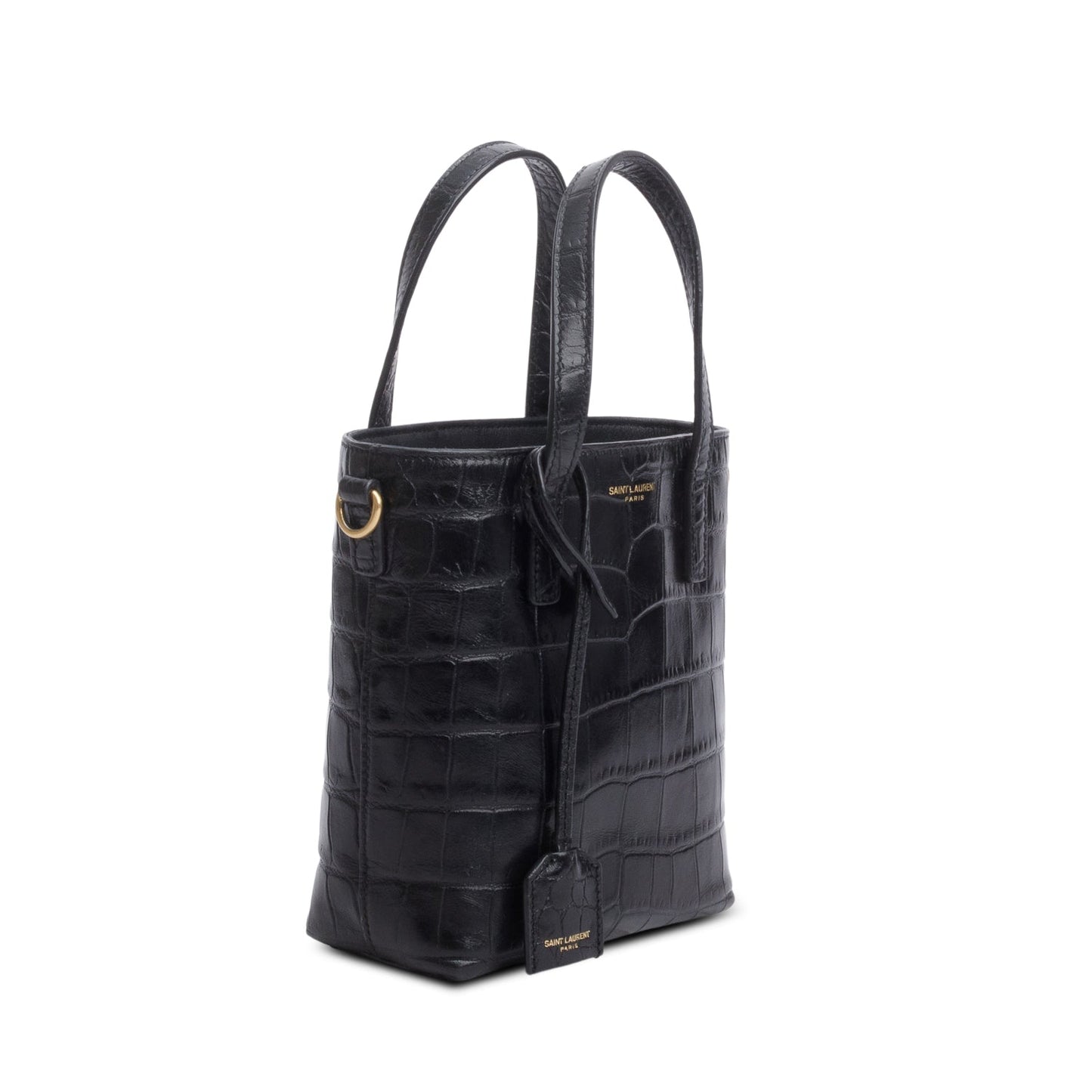 Saint Laurent 2023 Black Croc Embossed Calfskin Mini Toy Shopper Tote