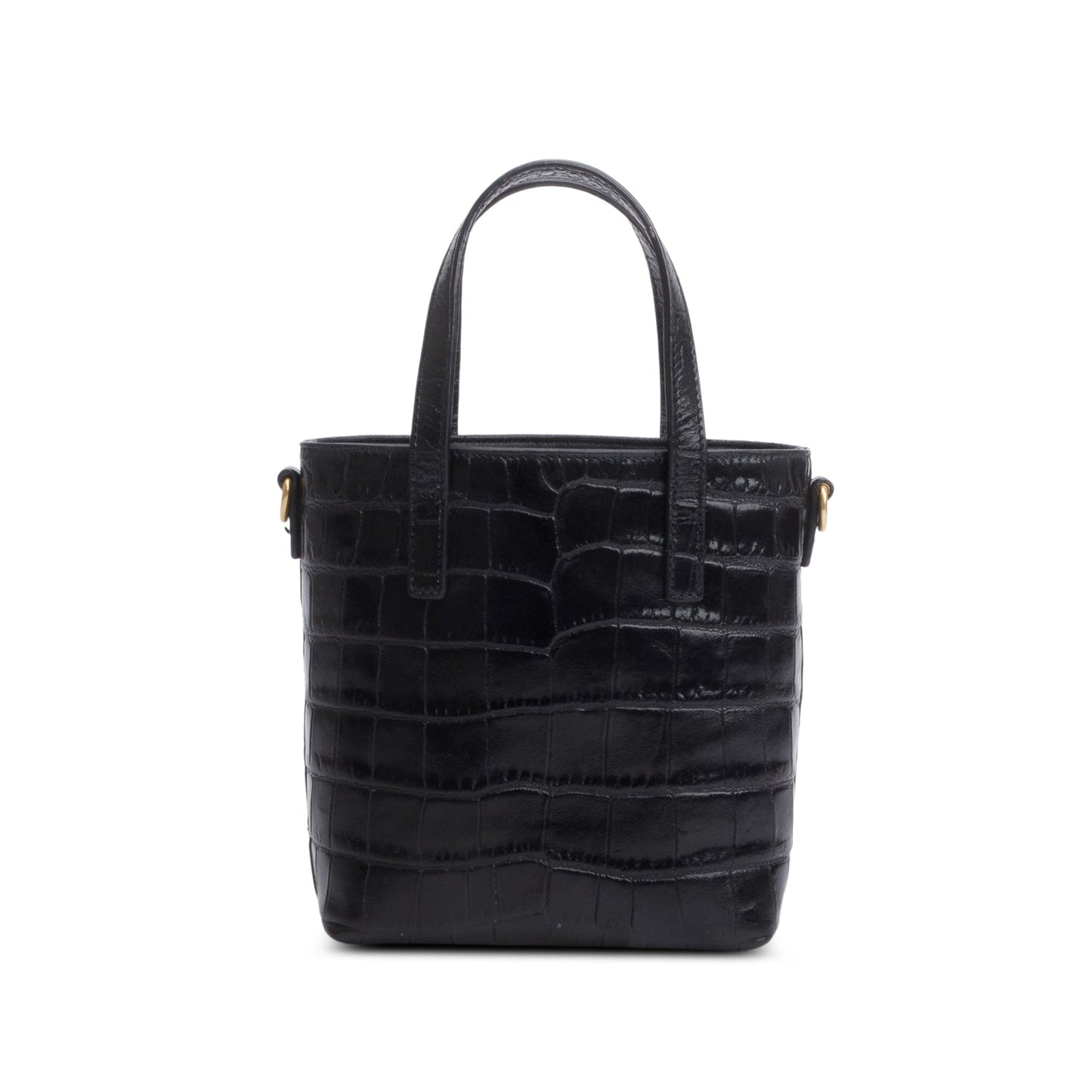 Saint Laurent 2023 Black Croc Embossed Calfskin Mini Toy Shopper Tote