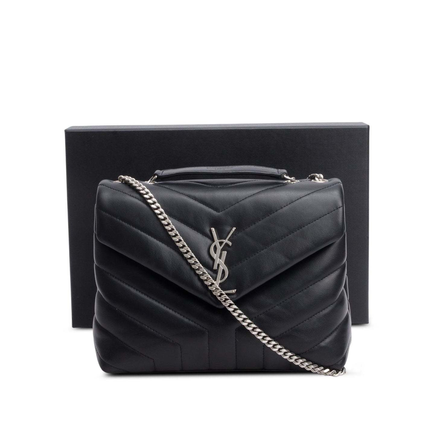 Saint Laurent 2021 Black Y Chevron Leather Small LouLou Shoulder Bag