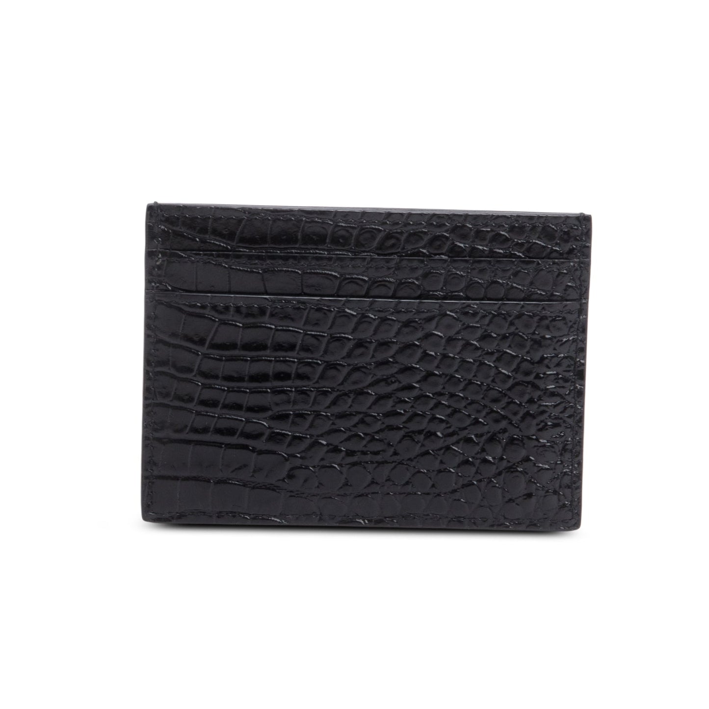 Saint Laurent Crocodile Embossed Leather Cassandre Card Holder