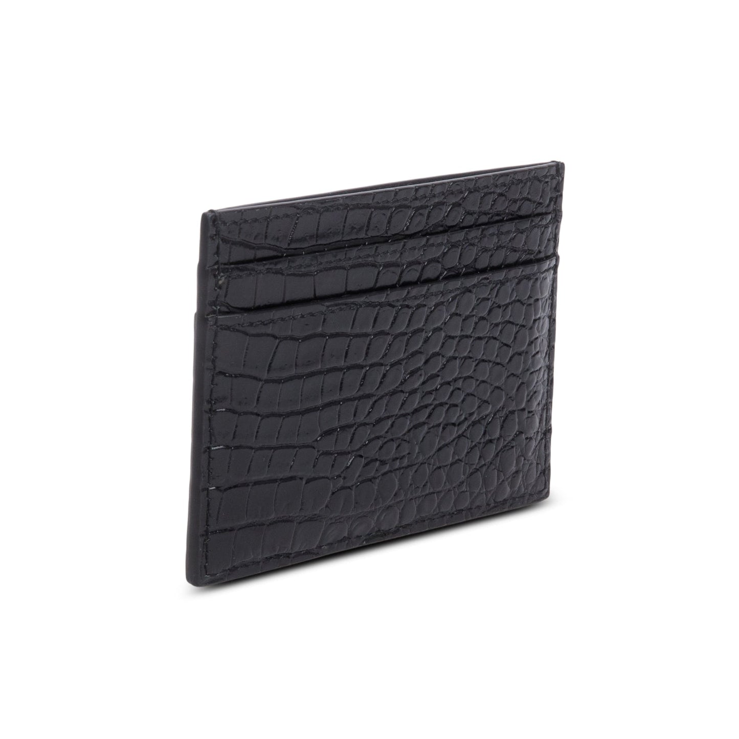 Saint Laurent Crocodile Embossed Leather Cassandre Card Holder