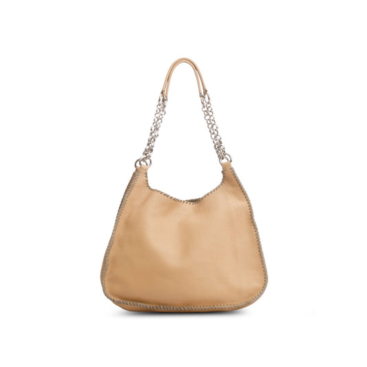Prada Brown Vitello Daino Whipstitch Chain Hobo