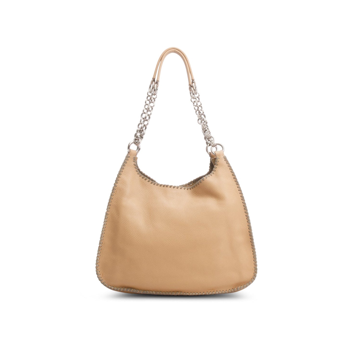 Prada Brown Vitello Daino Whipstitch Chain Hobo