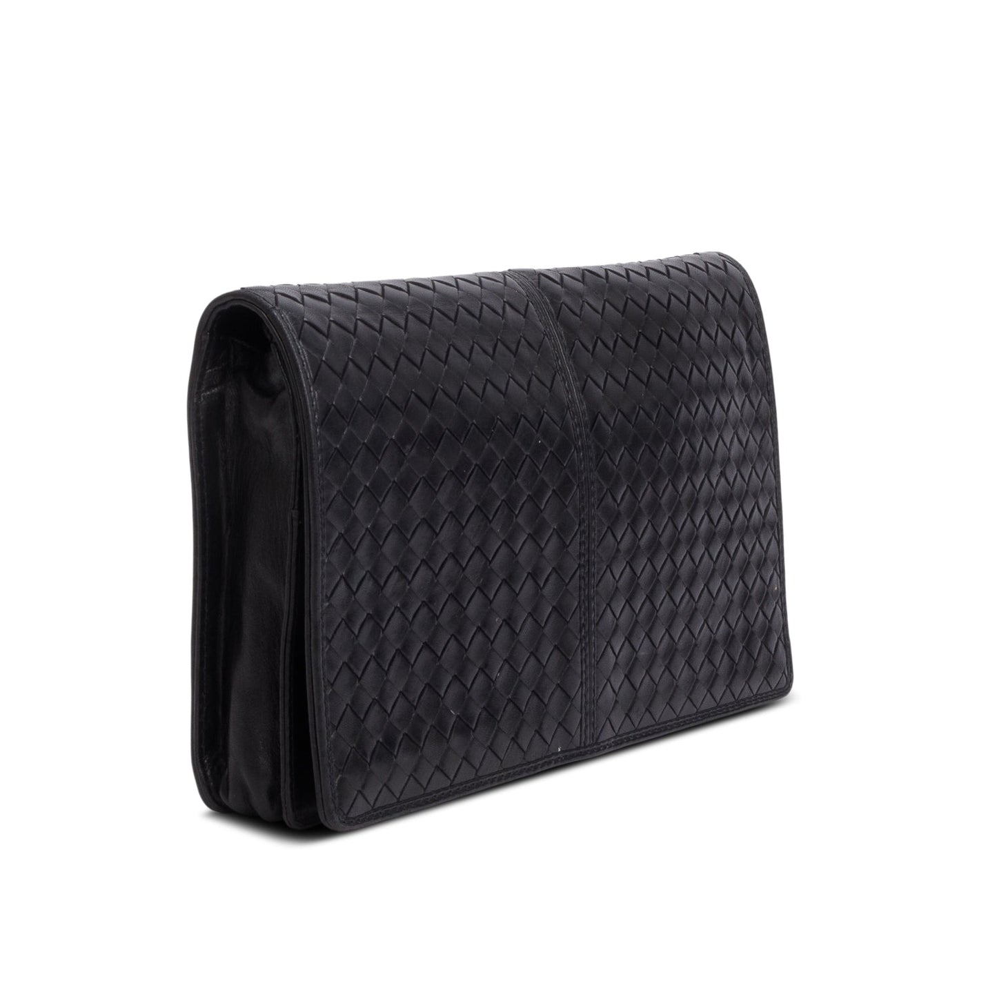 Bottega Veneta Vintage Black Intrecciato Leather Clutch