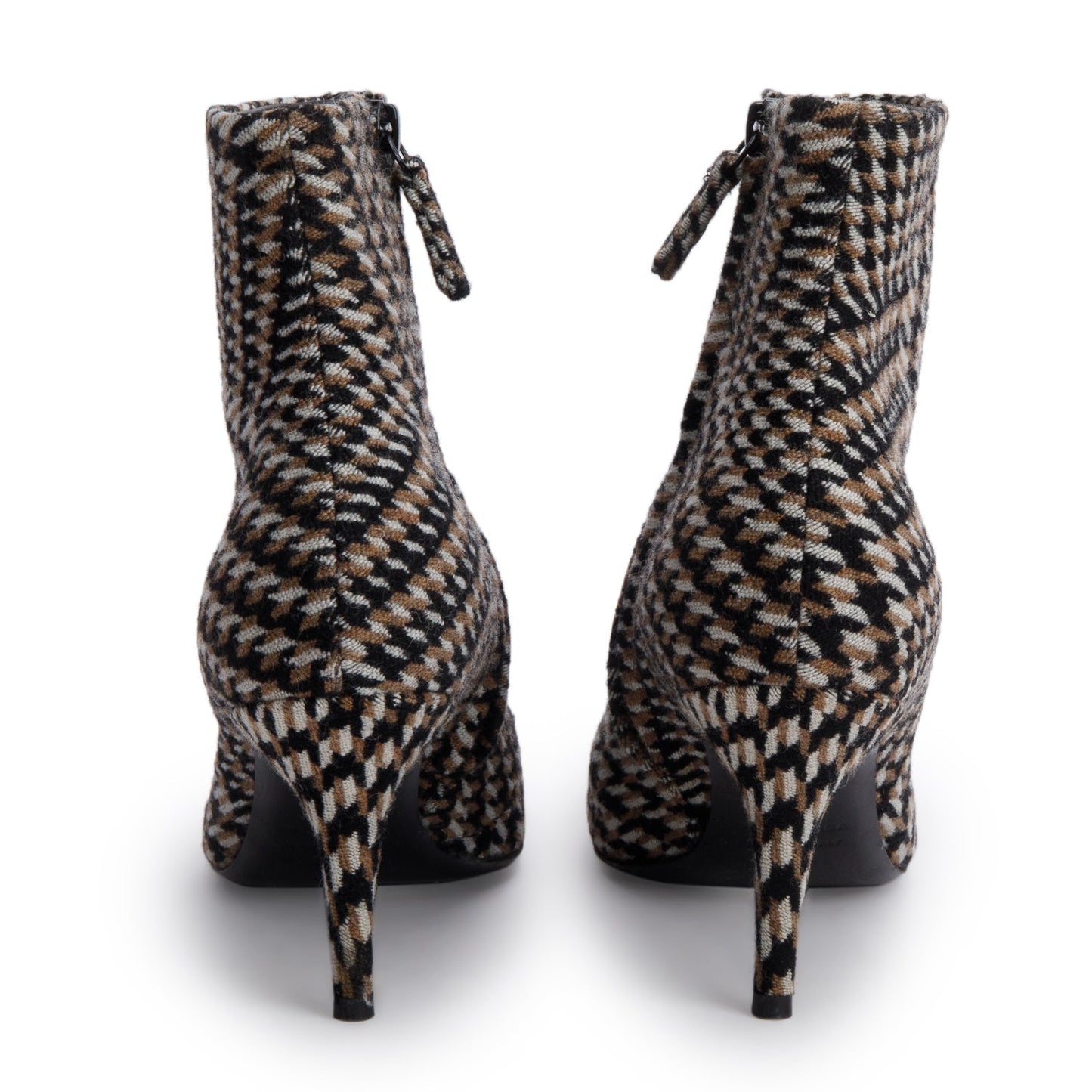 Balenciaga Black/Beige Houndstooth Wool BB Logo Knife Pointy Toe Ankle Boots, Size 37.5