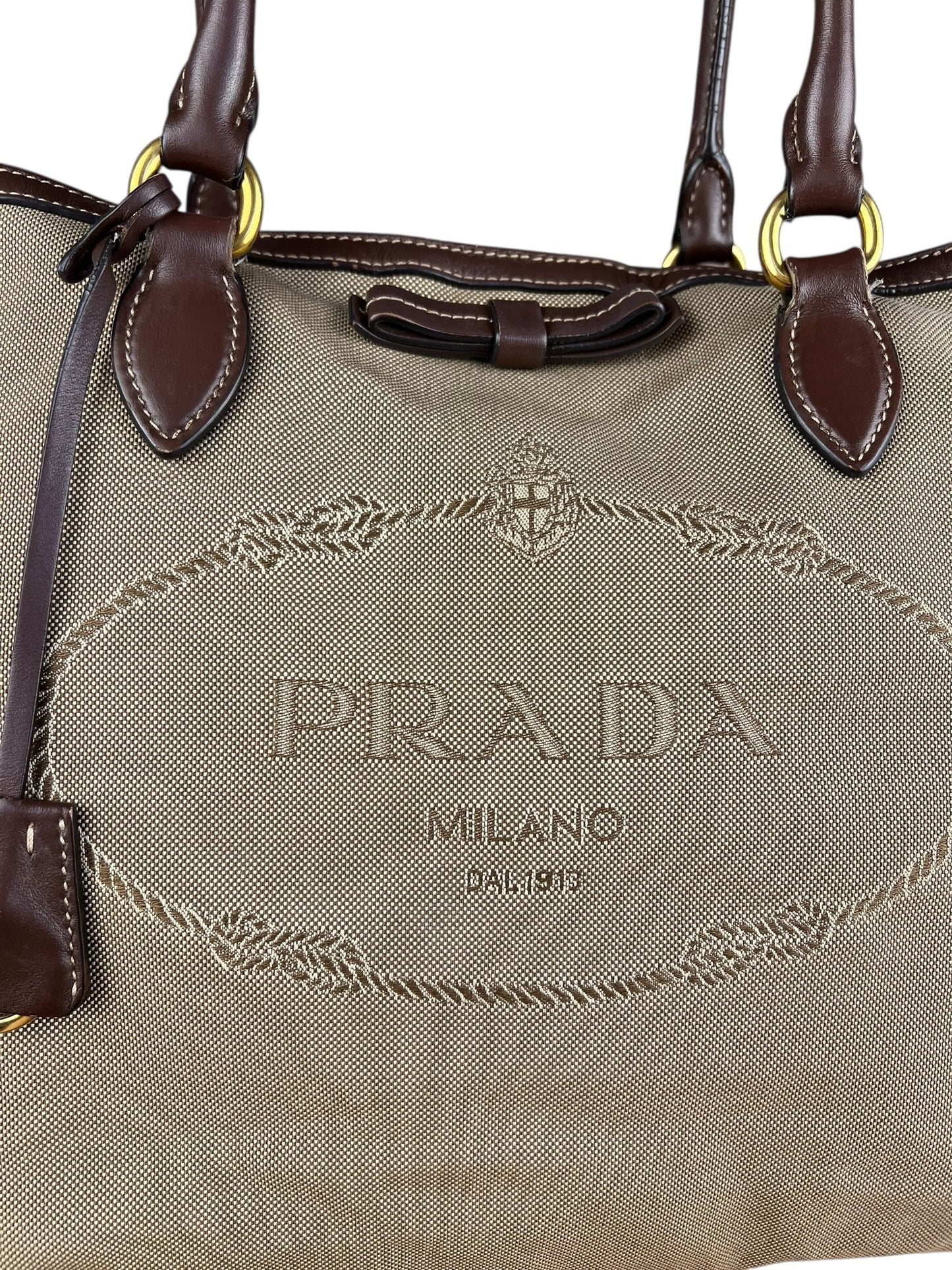 Prada   Jacquard Logo Tote Brown