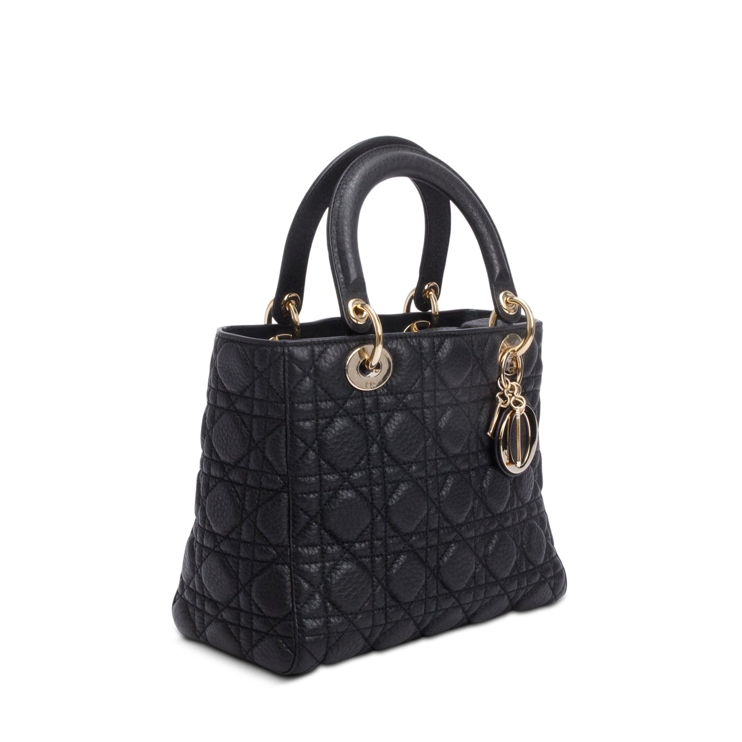 Christian Dior Black Grained Calfskin Cannage Medium Lady Dior