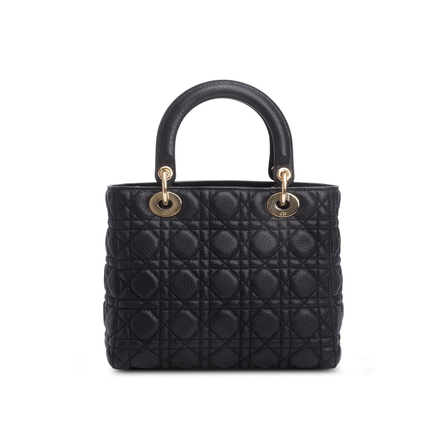Christian Dior Black Grained Calfskin Cannage Medium Lady Dior