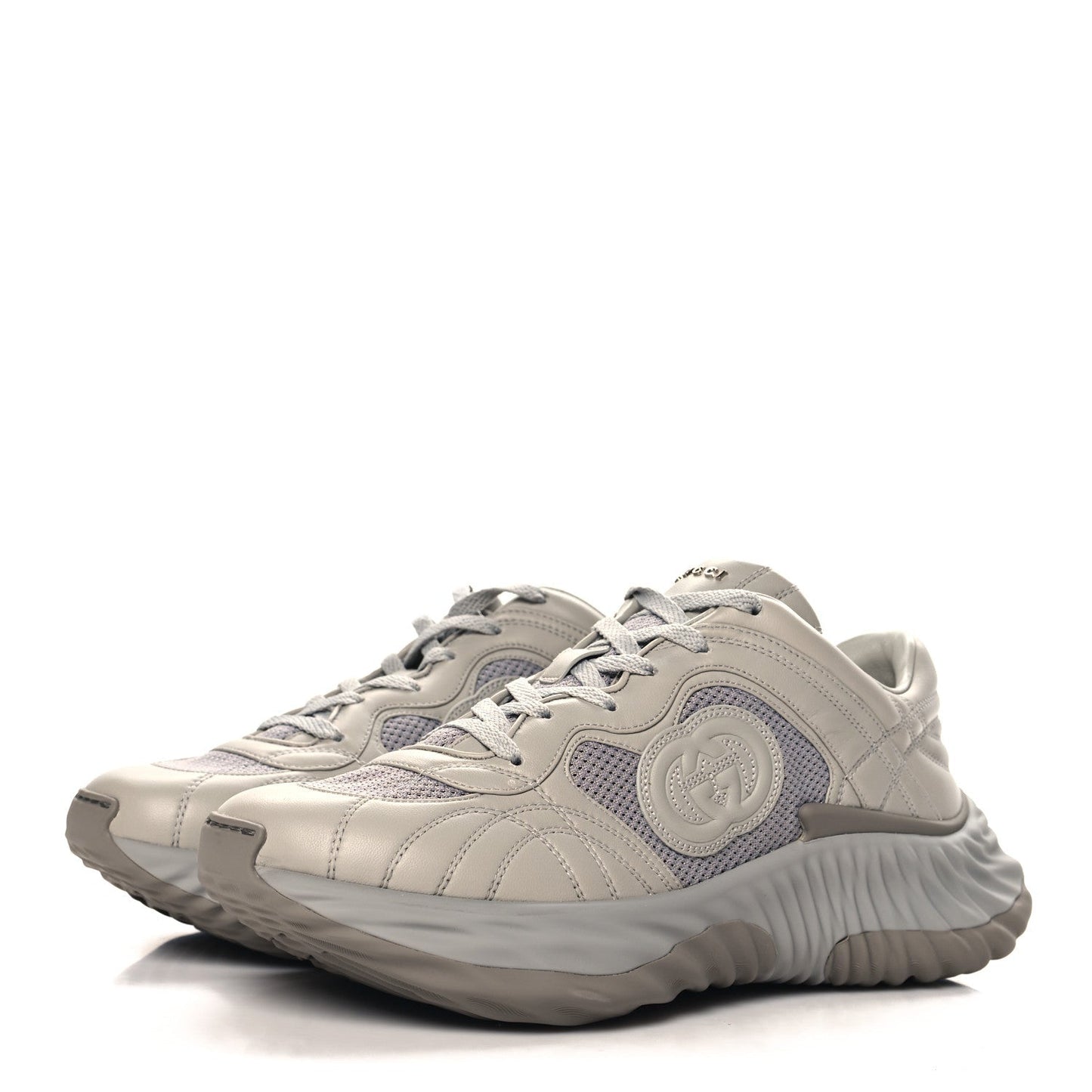 Gucci New Nappa Sombre Interlocking G Ripple Mens Platform Sneakers 8.5 Grey Sky