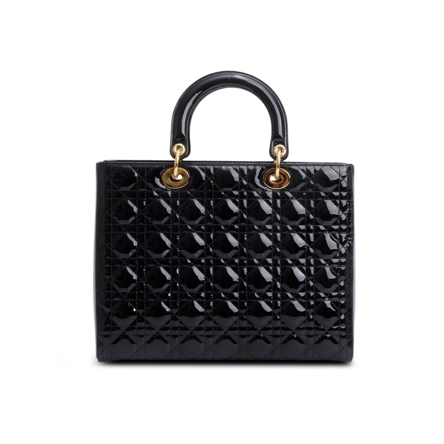 Christian Dior Black Cannage Patent Leather Large Lady Dior