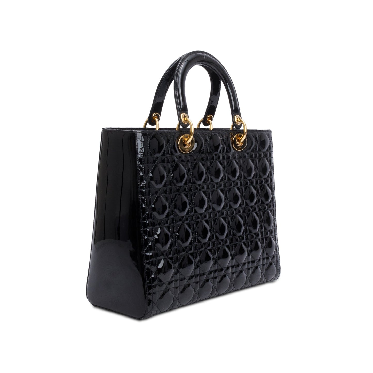 Christian Dior Black Cannage Patent Leather Large Lady Dior