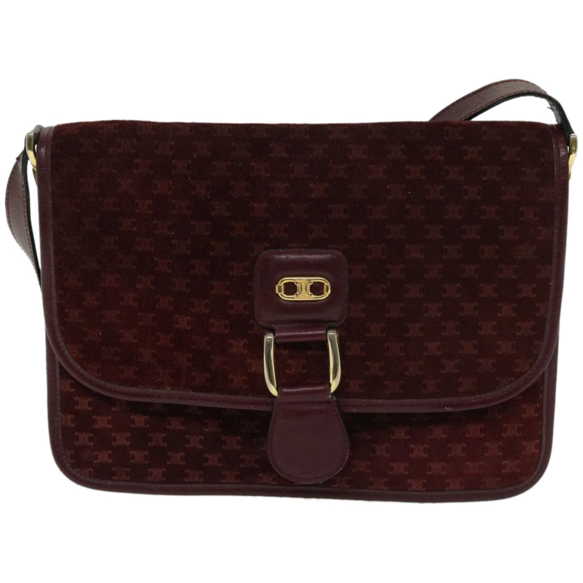 Luxury CELINE Macadam Canvas Shoulder Bag Bordeaux  66661