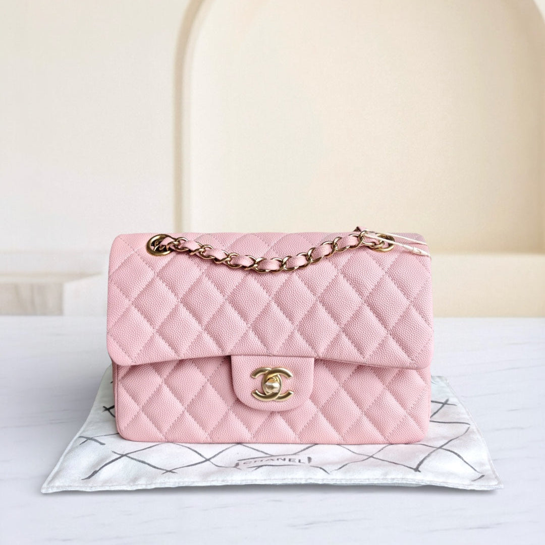Chanel Classic Flap Small - Caviar 23CM Quilted Light Pink Gold Hardware Microchip
