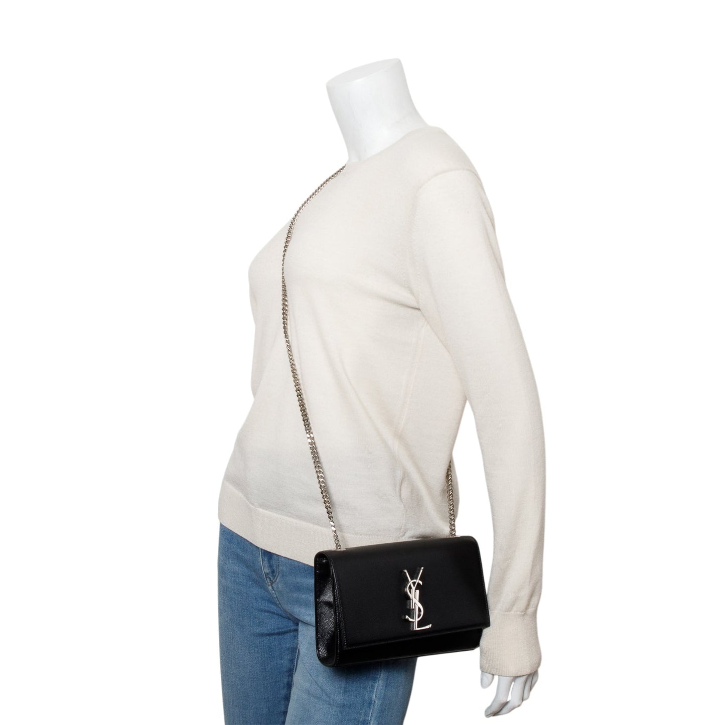 Saint Laurent 2023 Black Grain De Poudre Small Monogram Kate Satchel