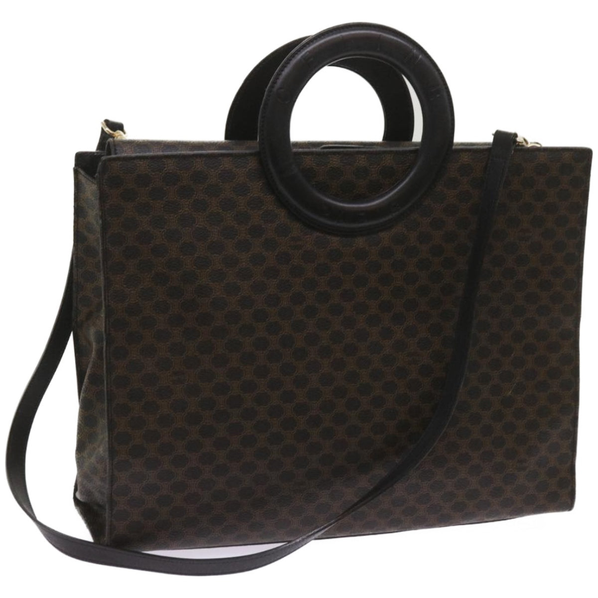 Luxury CELINE Macadam Canvas Hand Bag PVC 2way Black  66733