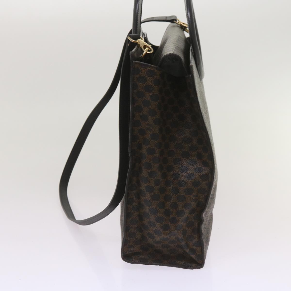 Luxury CELINE Macadam Canvas Hand Bag PVC 2way Black  66733