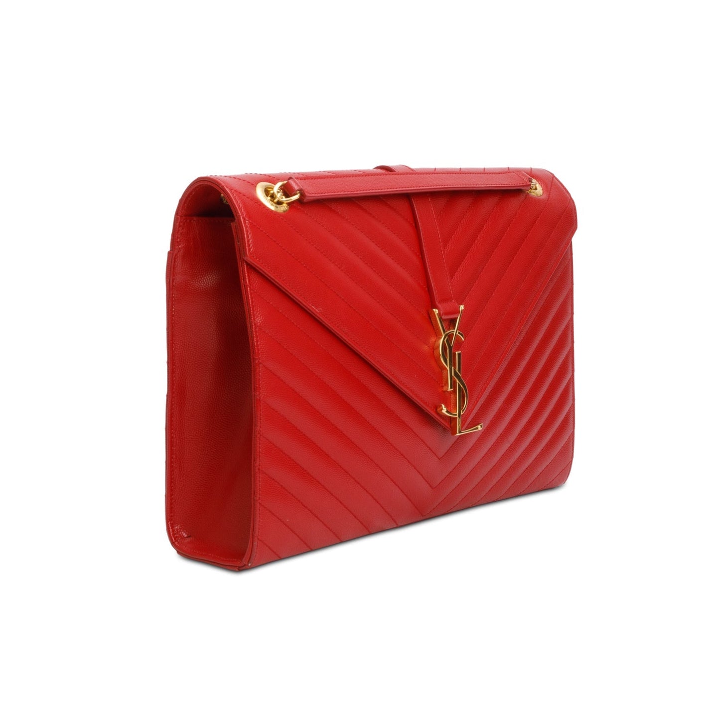 Saint Laurent Red Chevron Grain De Poudre Leather Large Envelope Chain Bag