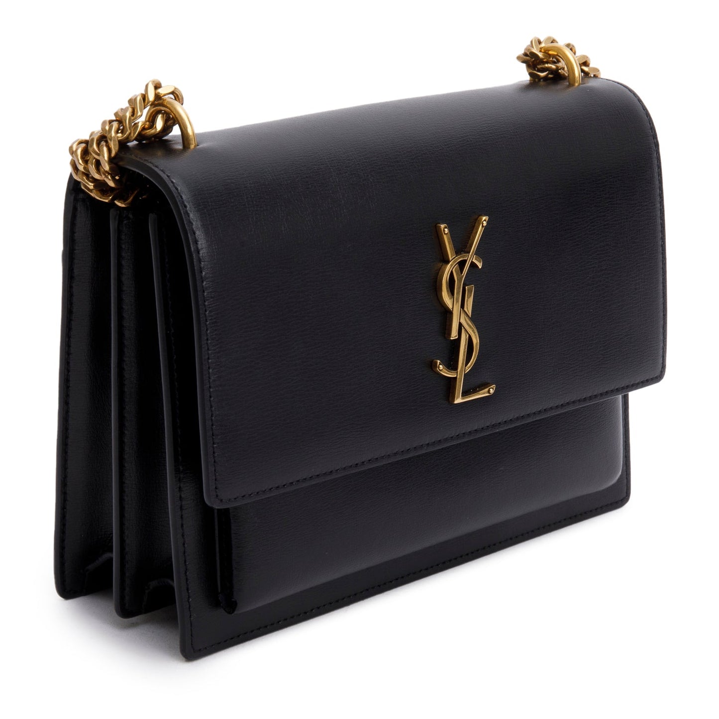 Saint Laurent 2021 Black Calfskin Leather Medium Sunset Shoulder Bag