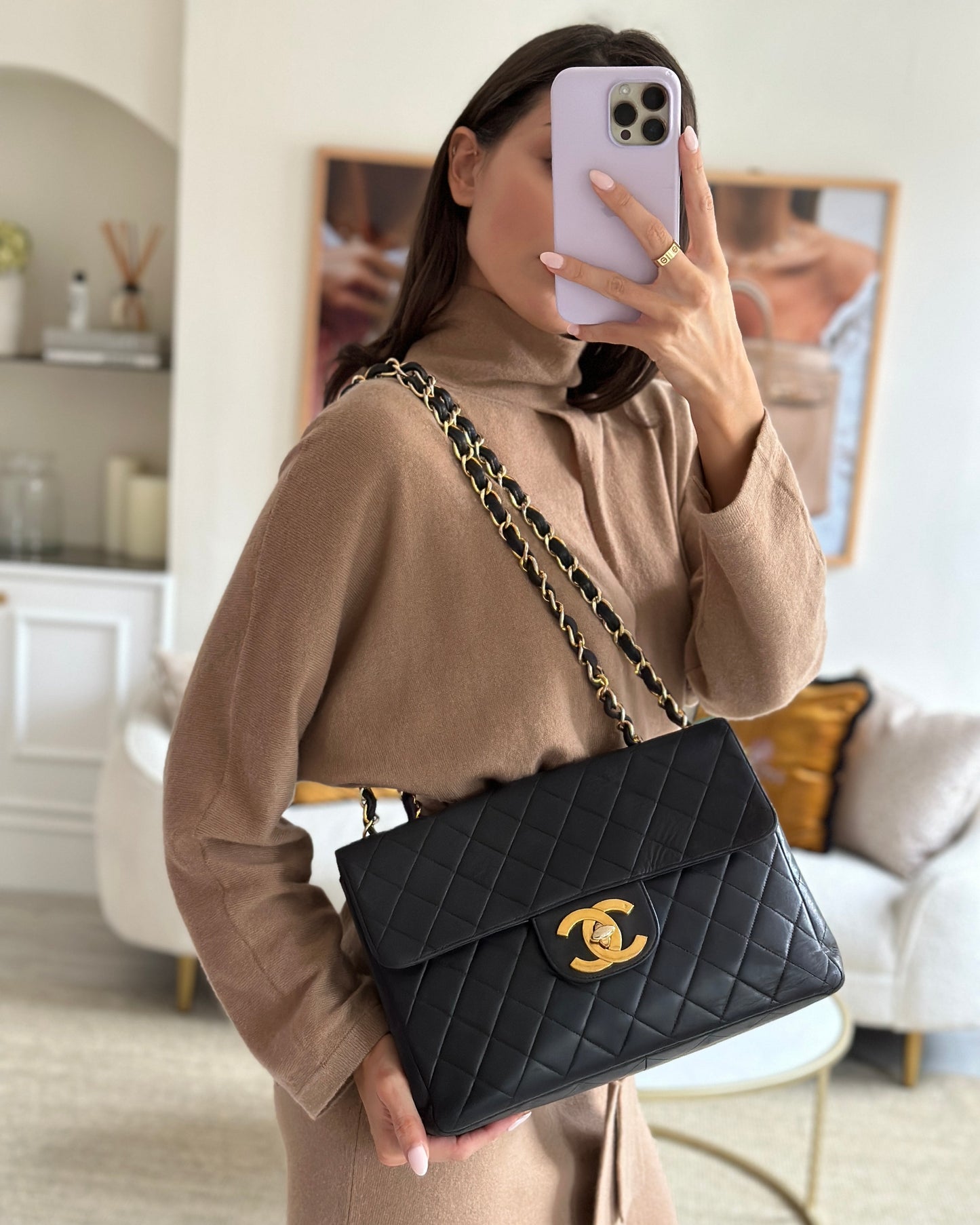 Chanel Black   Maxi Mademoiselle Single Flap Bag in Lambskin with 24K Gold Hardware