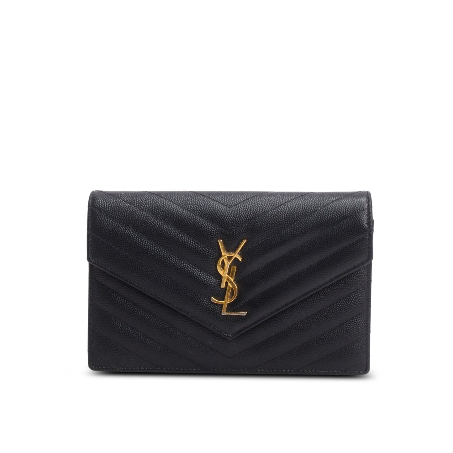 Saint Laurent 2023 Black Grain de Poudre Matelasse Chevron Envelope Wallet