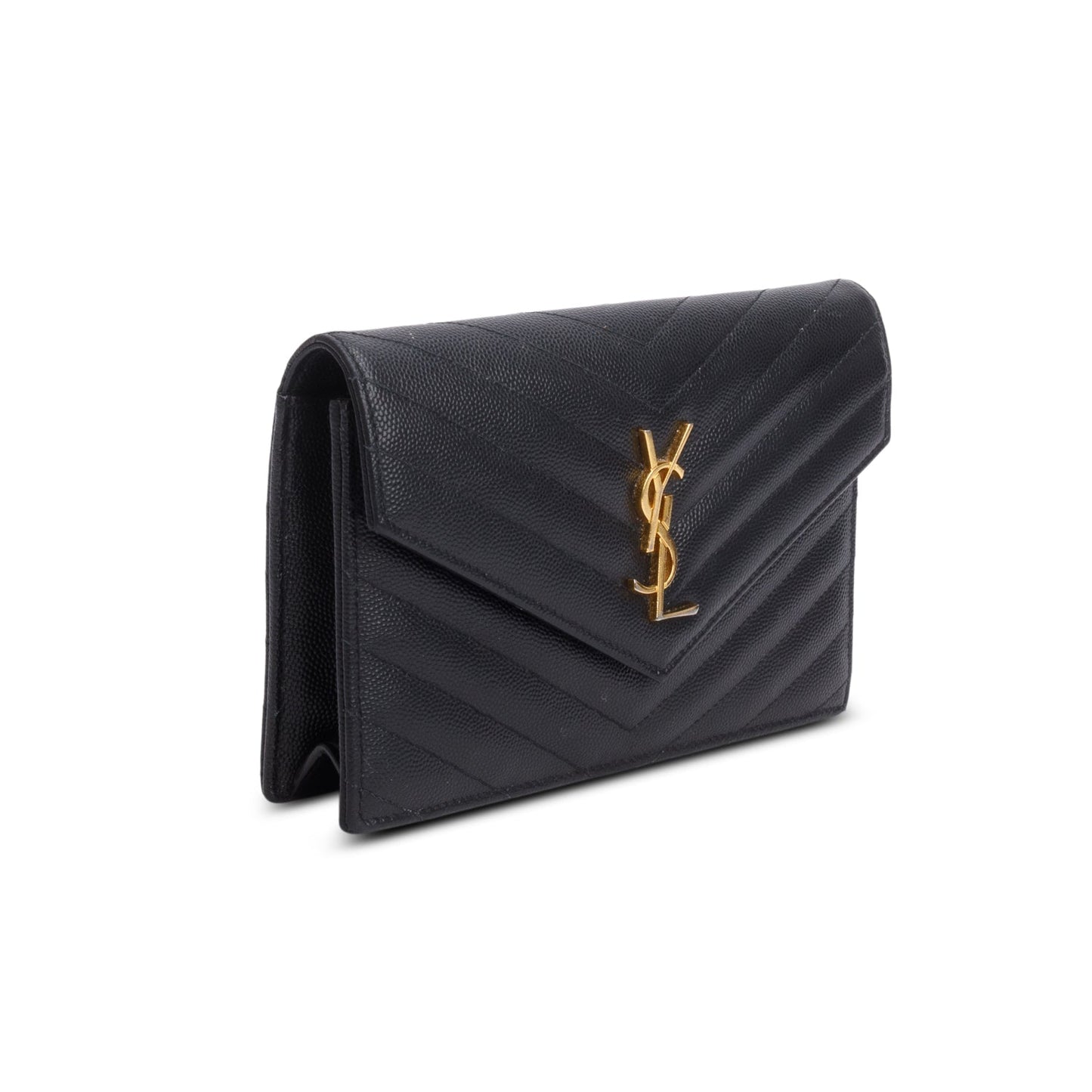 Saint Laurent 2023 Black Grain de Poudre Matelasse Chevron Envelope Wallet
