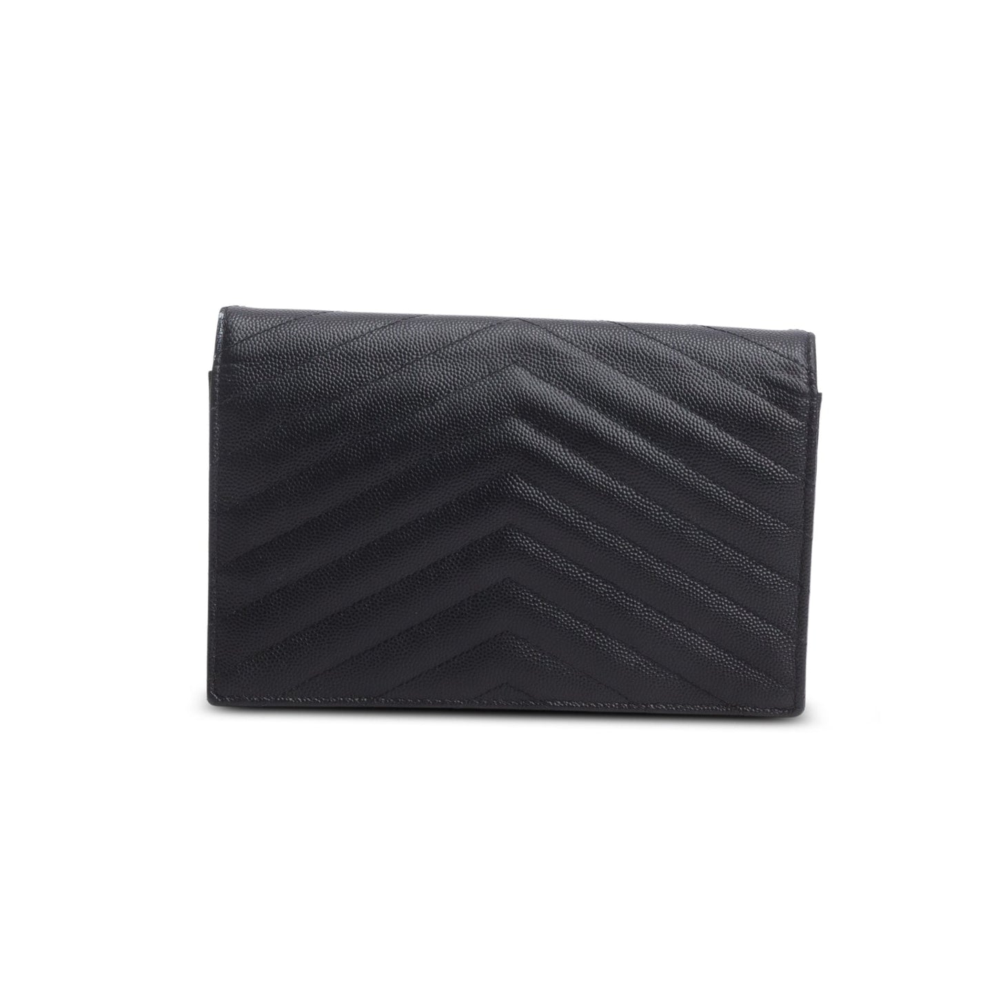 Saint Laurent 2023 Black Grain de Poudre Matelasse Chevron Envelope Wallet