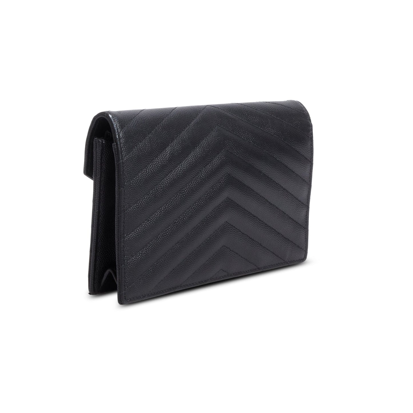 Saint Laurent 2023 Black Grain de Poudre Matelasse Chevron Envelope Wallet