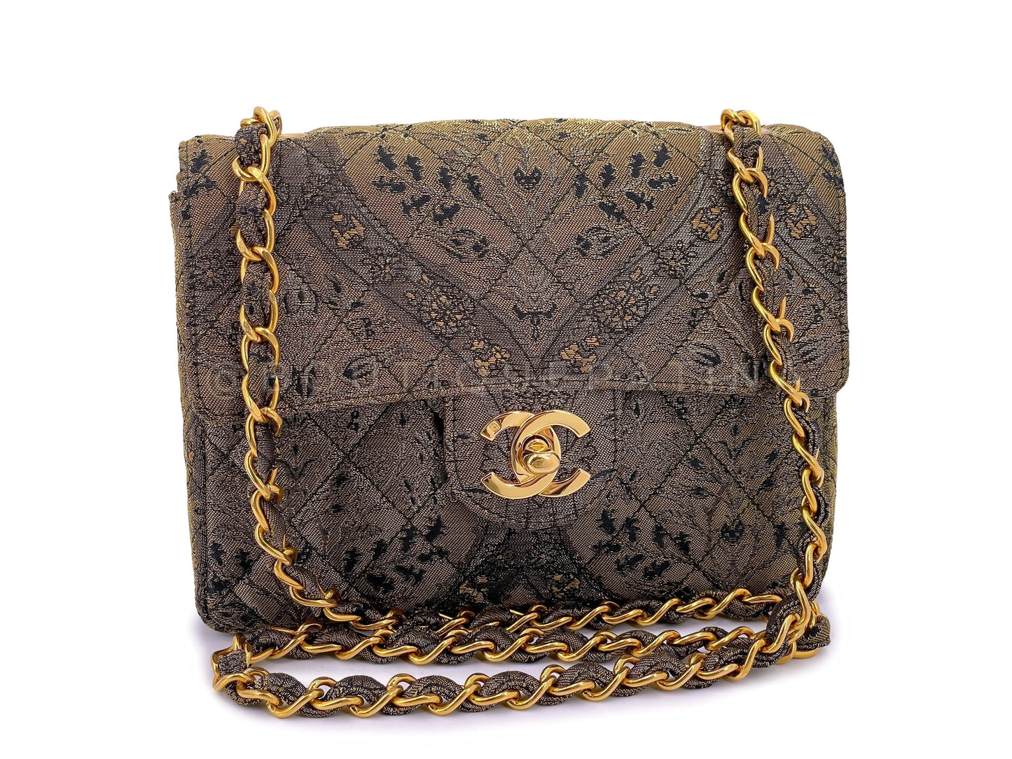 Chanel 1995 Bronze Brocade Square Mini Flap Bag 24k GHW