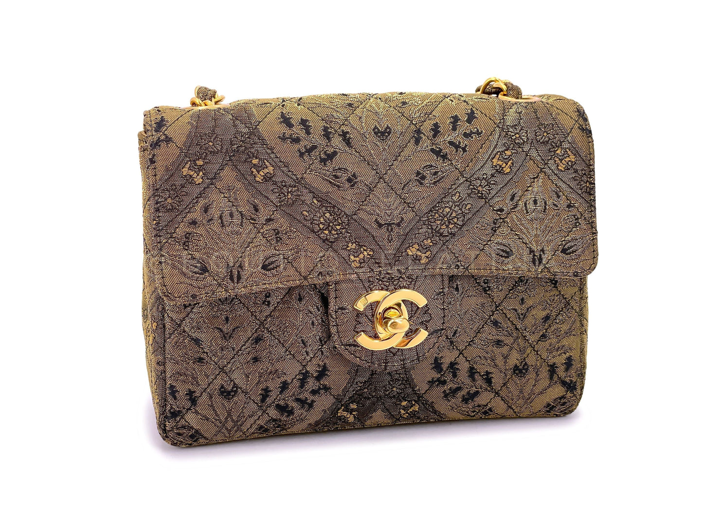 Chanel 1995 Bronze Brocade Square Mini Flap Bag 24k GHW