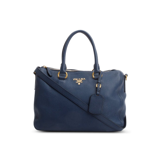 Prada Blue Vitello Daino Two-Way Tote