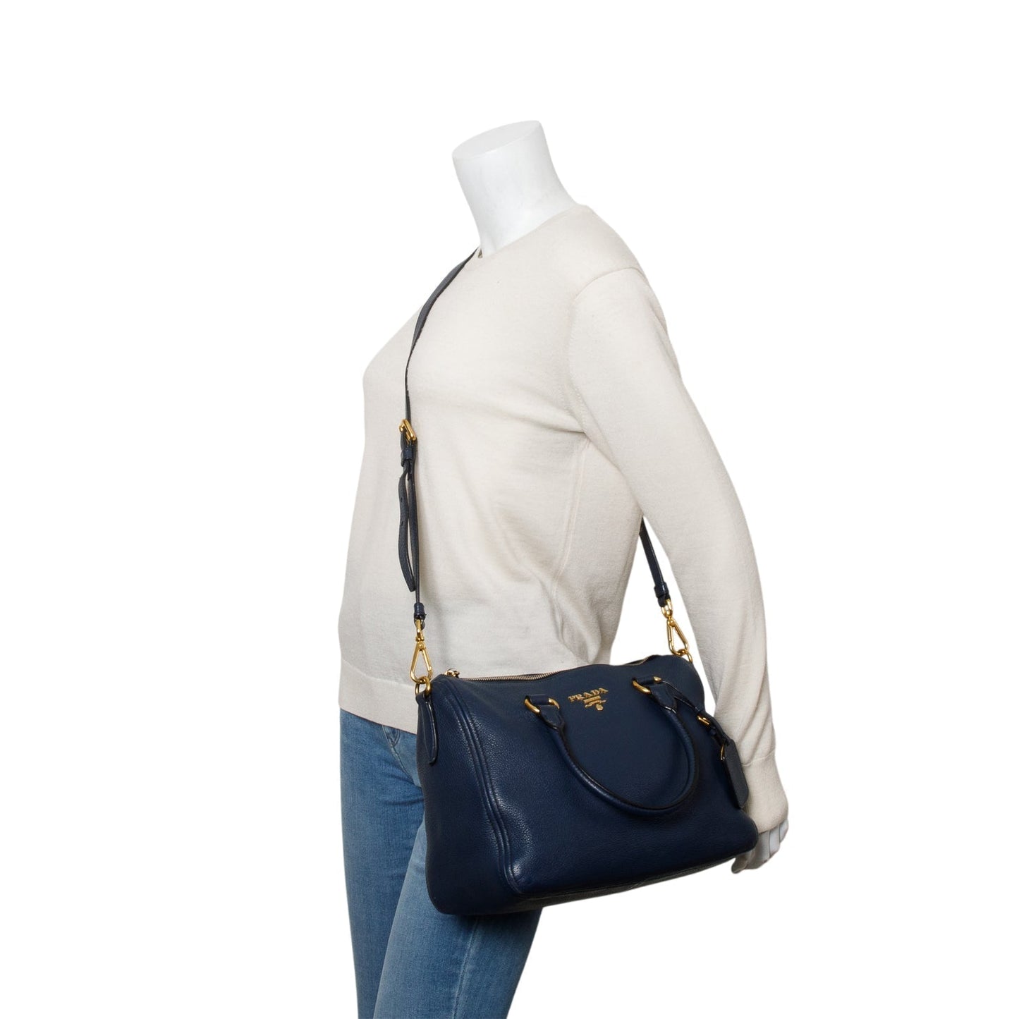 Prada Blue Vitello Daino Two-Way Tote
