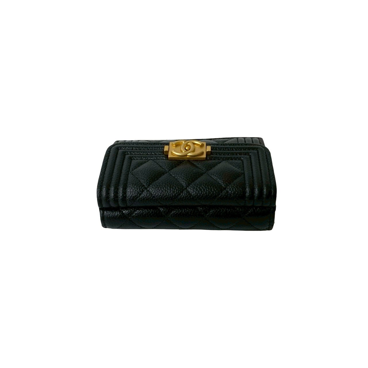 CHANEL Tri-fold wallet Matt caviar skin black Matrasse Boy chanel