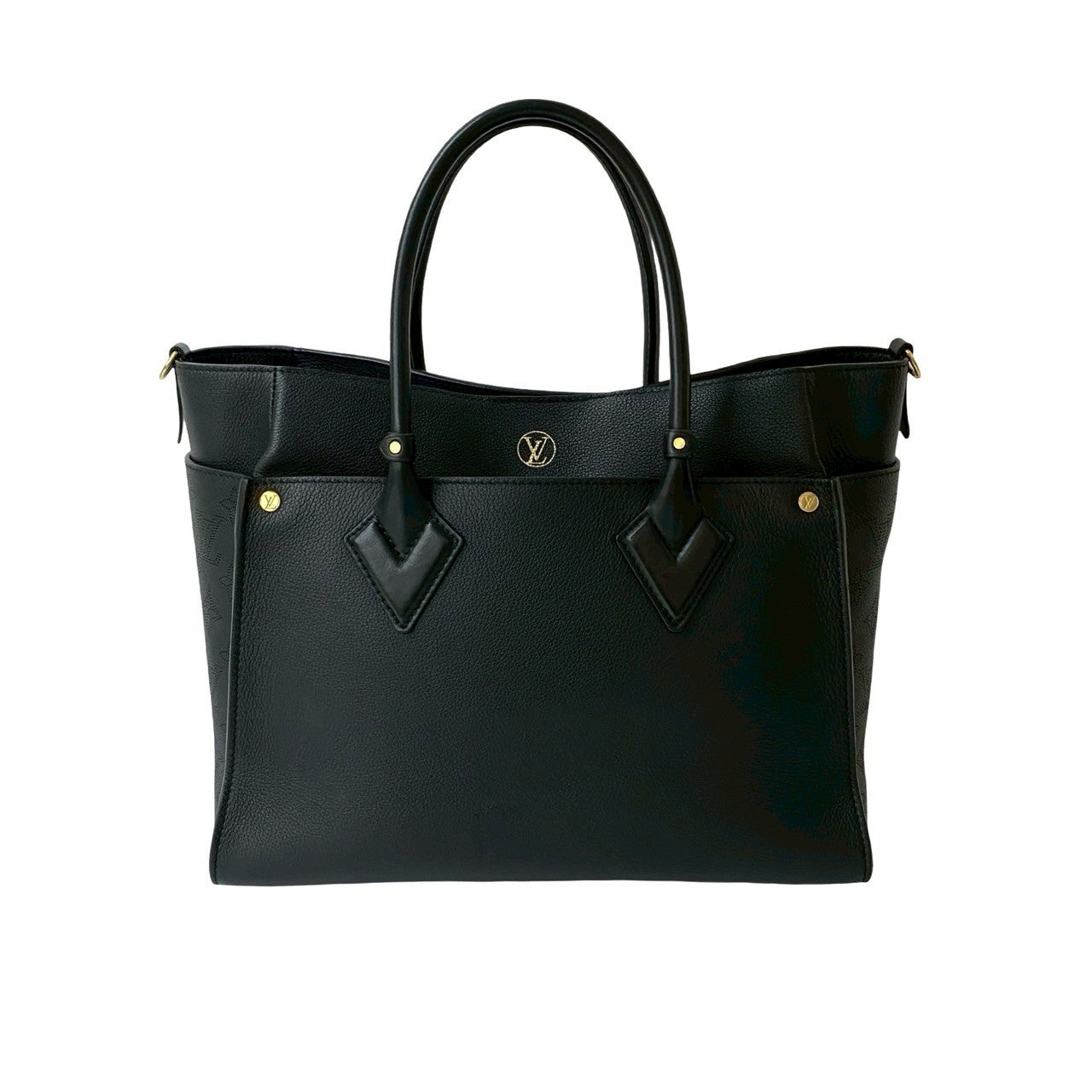 LOUIS VUITTON Shoulder Bag leather black Monogram Mahina On My Side GM