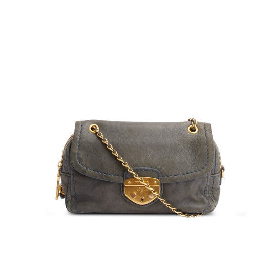 Prada Green Glace Calf Pushlock Chain Shoulder Bag