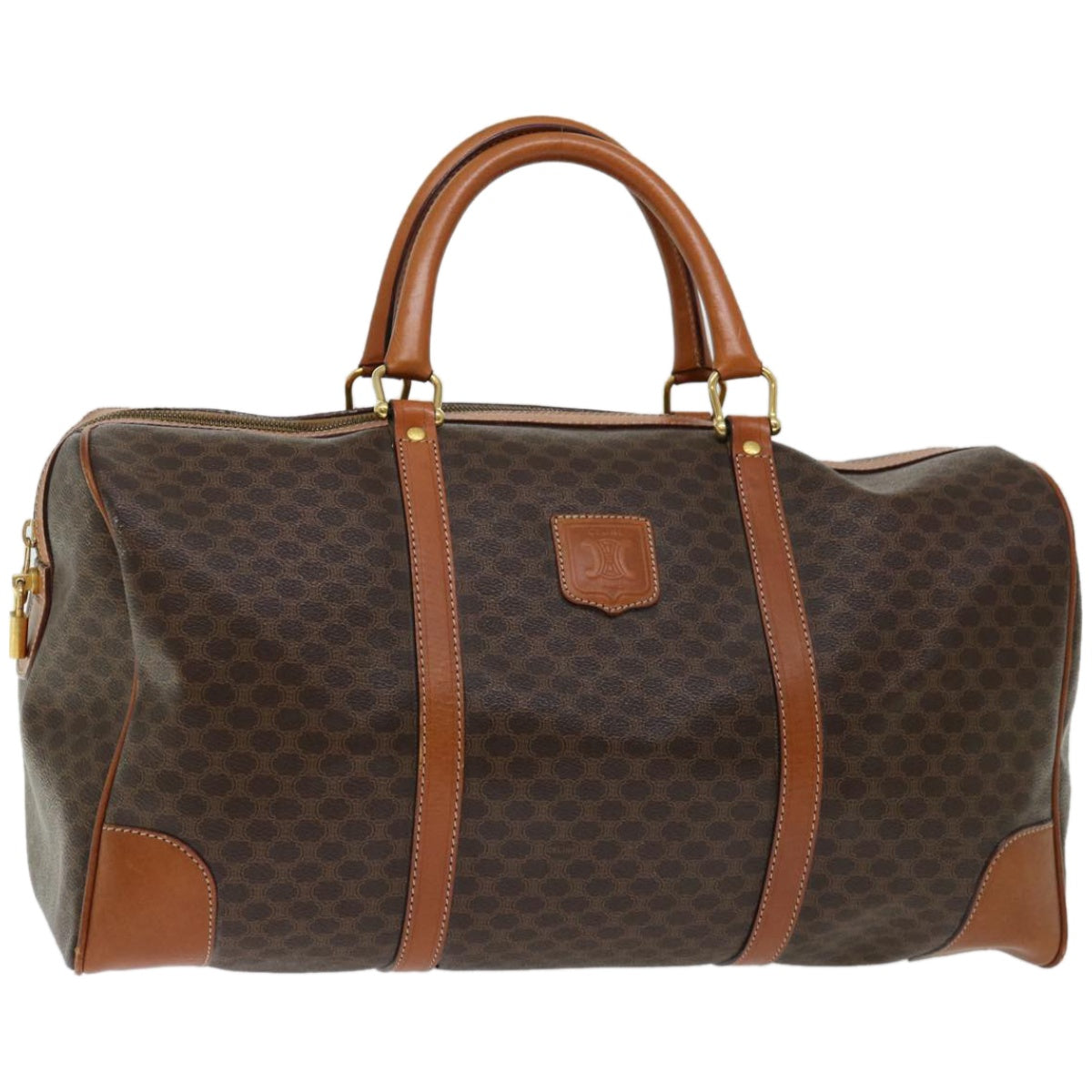 Luxury CELINE Macadam Canvas Boston Bag PVC Brown  66958