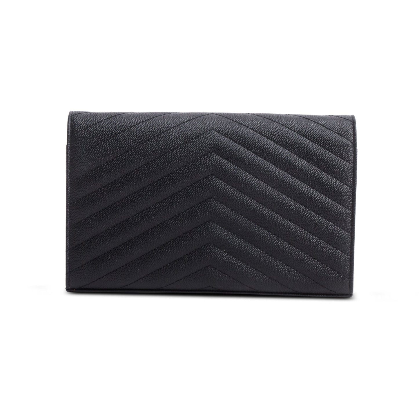 Saint Laurent Black Grain De Poudre Leather Envelope Chain Wallet