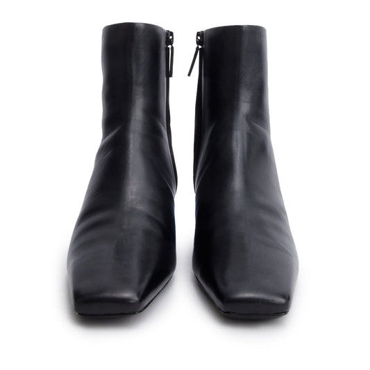 Balenciaga Black Shiny Sheepskin Typo Ankle Booties, Size 37