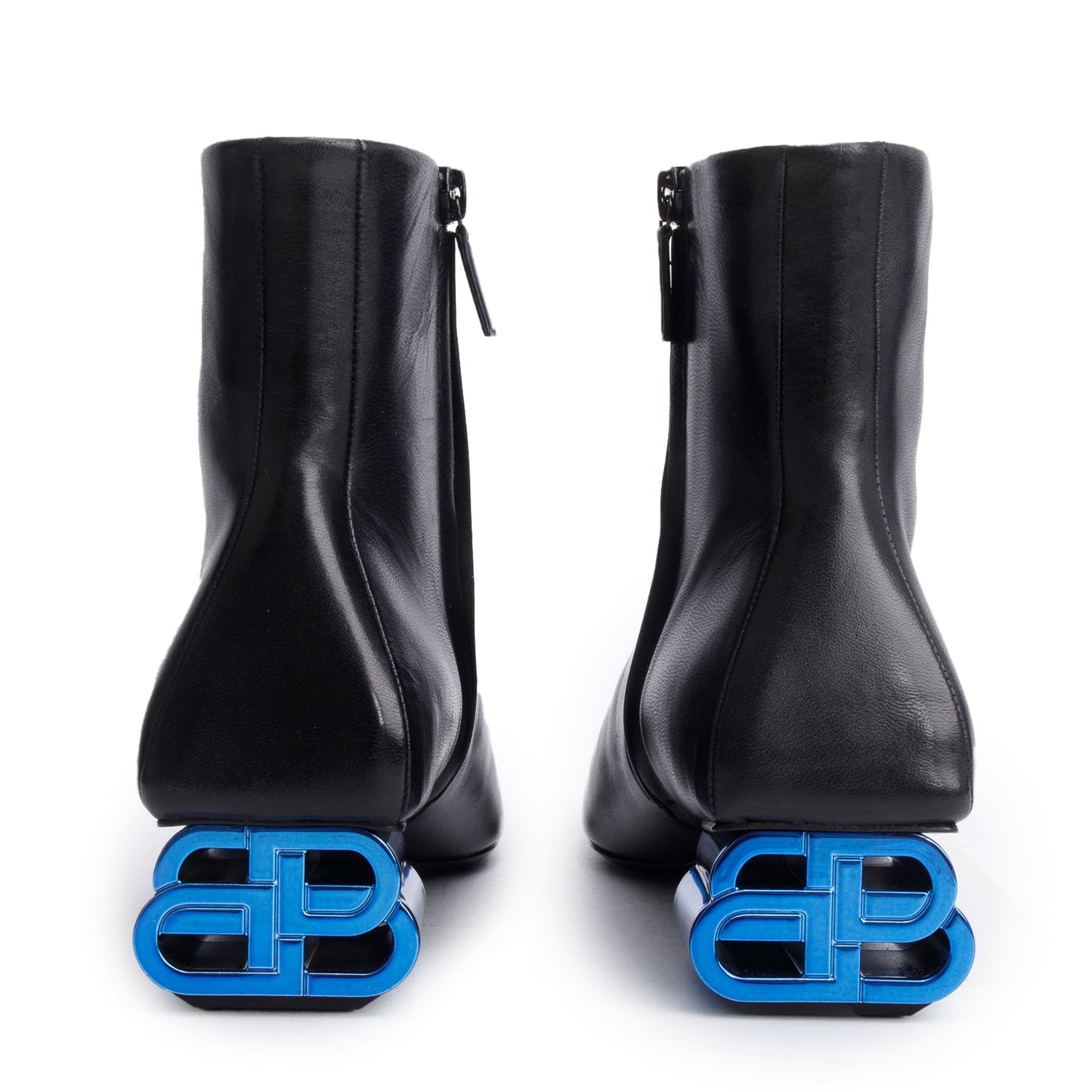 Balenciaga Black Shiny Sheepskin Typo Ankle Booties, Size 37
