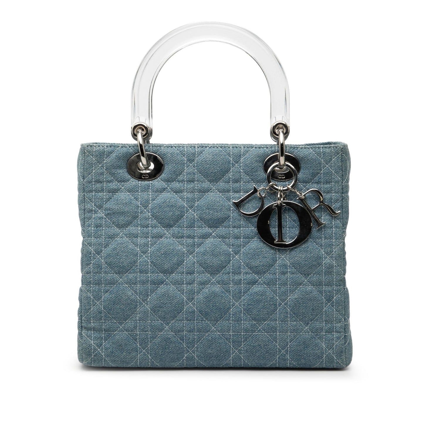Blue Dior Medium Denim Cannage Acrylic Handles Lady Dior Satchel