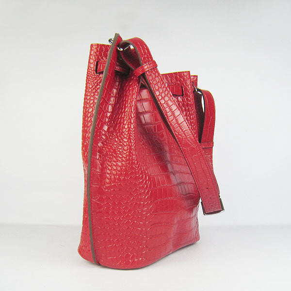 Luxury Hermes Crocodile vein Shoulder Bag H2804 red Silver