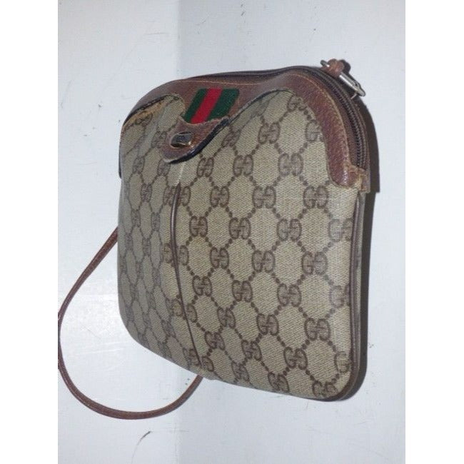 Gucci Vintage Brown Large G Logo Print Coated Canvas And Brown Leather