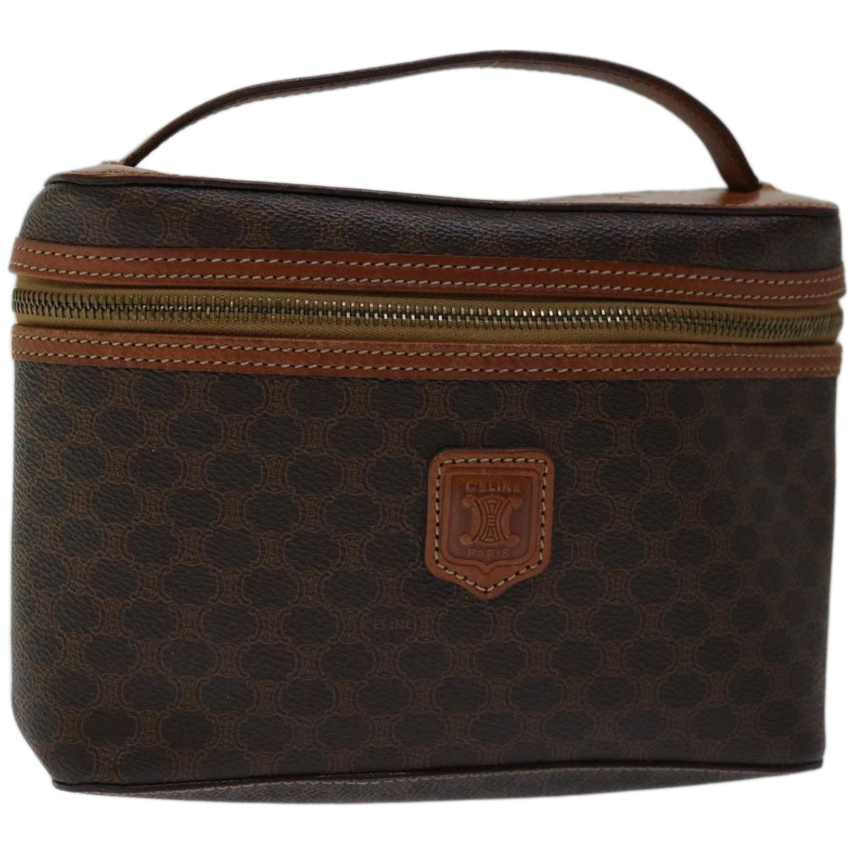 Luxury CELINE Macadam Canvas Vany Cosmetic Pouch PVC Leather Brown  67003