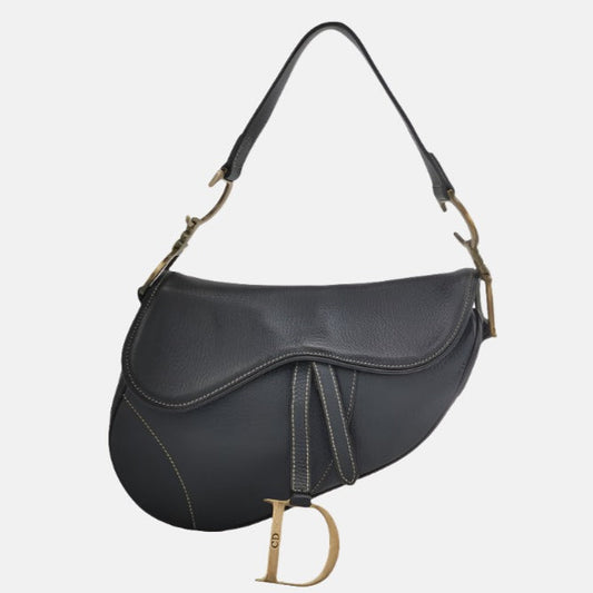 Dior Saddle Vintage Leather Black with Antiqued Gold Hardware