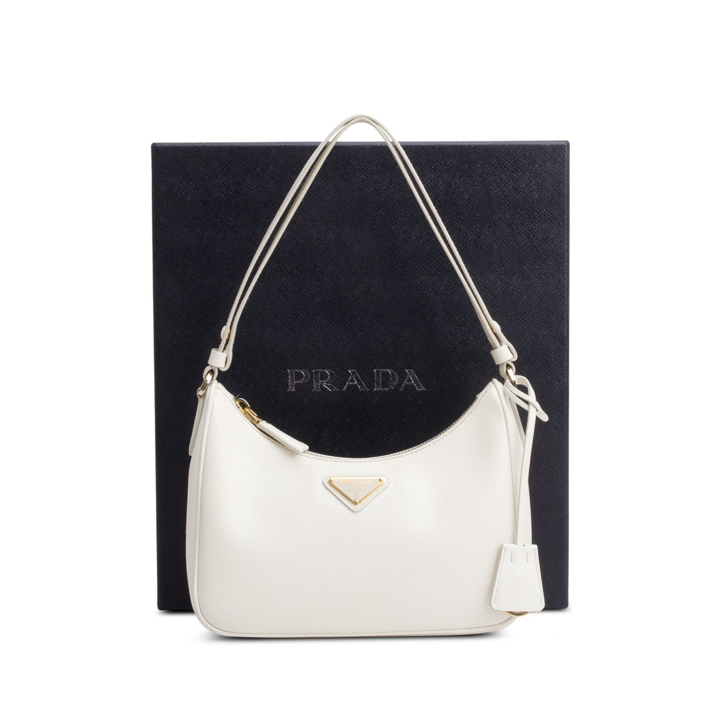 Prada 2023 White Saffiano Lux Mini Re-Edition Shoulder Bag