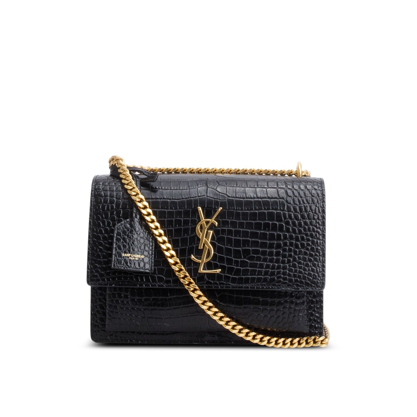 Saint Laurent 2020 Black Croc Embossed Calfskin Medium Sunset Bag