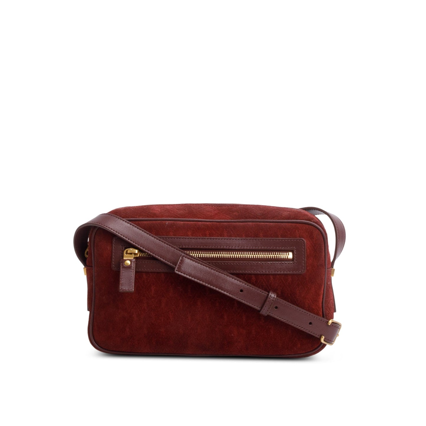 Saint Laurent Burgundy Suede Monogram All Over Camera Bag